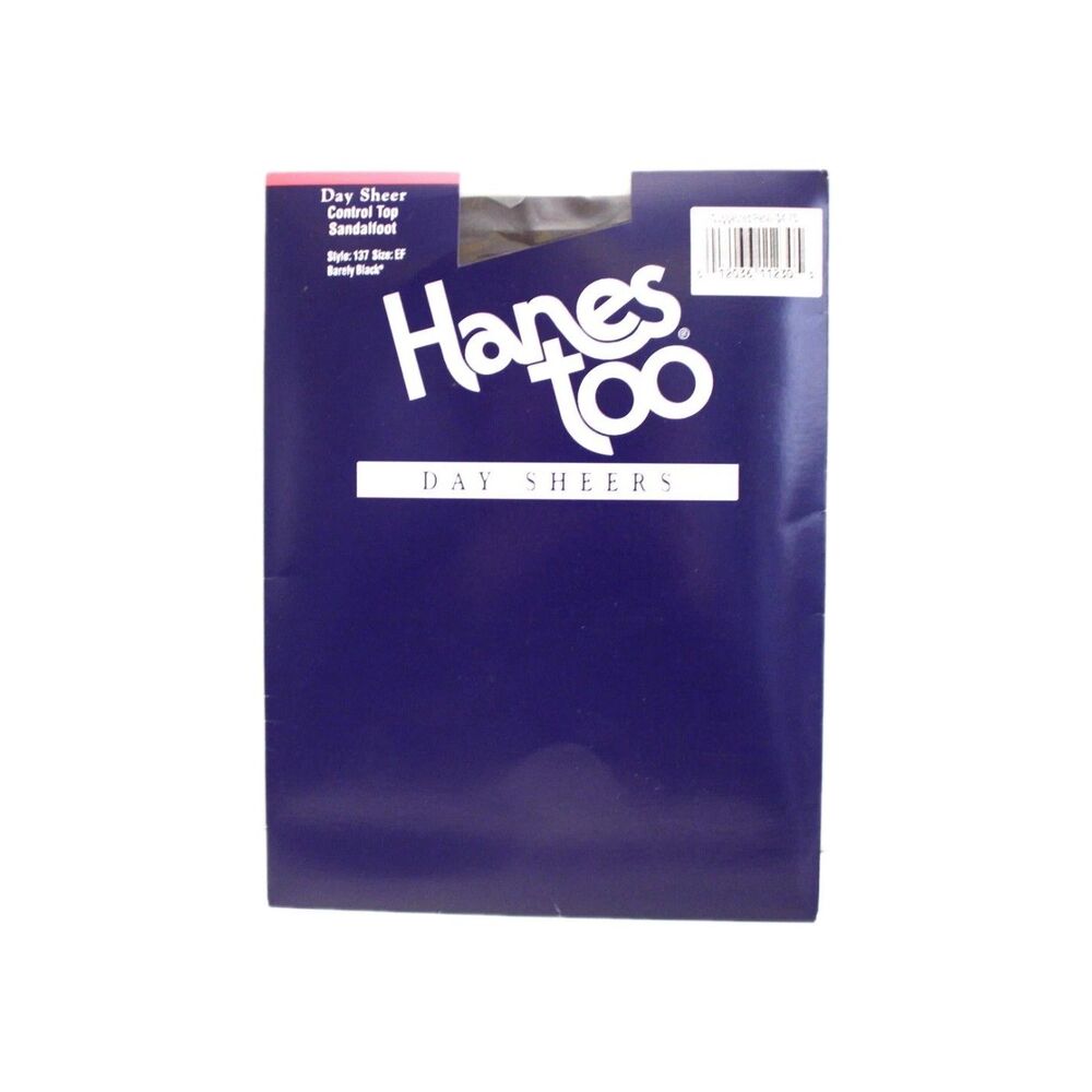 Vtg Hanes Day Sheer Control Top Panty Hose Sandalfoot Barely Black Size EF